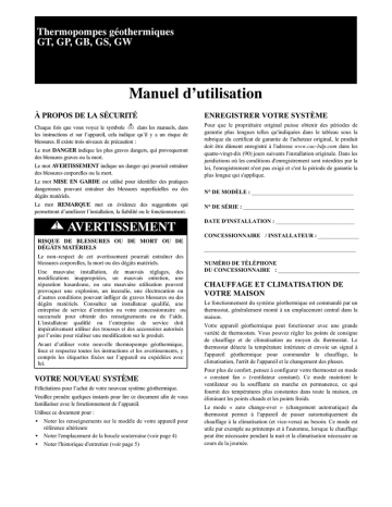 GP | Bryant GB Legacy™ Multi-speed Geothermal Heat Pump Manuel du propriétaire | Fixfr