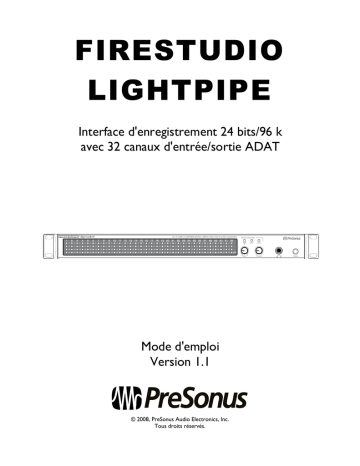 PRESONUS FireStudio Lightpipe Manuel du propriétaire | Fixfr
