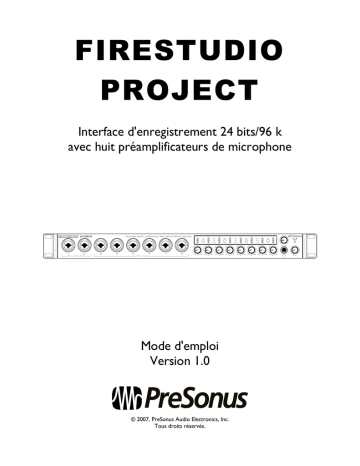 PRESONUS FireStudio Project Manuel du propriétaire | Fixfr