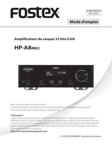 Fostex HP-A8mk2 Manuel du propriétaire | Fixfr