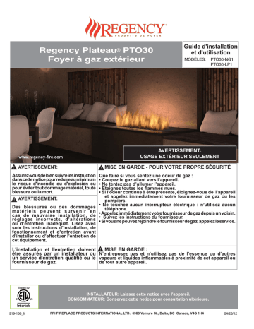 Regency PTO30-LP Manuel du propriétaire | Fixfr