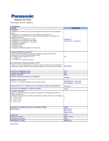 Product information | Panasonic NRB29SG2 Manuel utilisateur | Fixfr