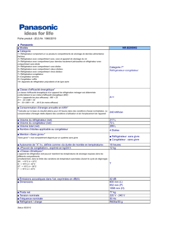 Product information | Panasonic NRB29SW2 Manuel utilisateur | Fixfr