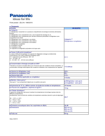 Product information | Panasonic NRB32FE2 Manuel utilisateur | Fixfr