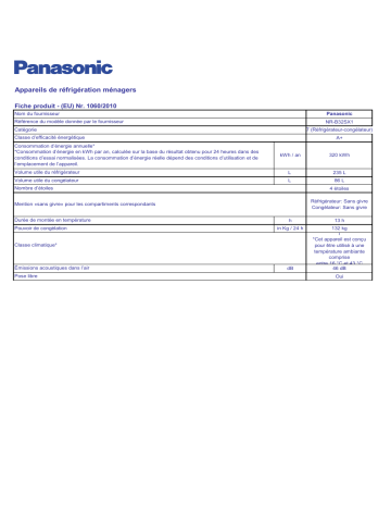 Product information | Panasonic NRB32SX1 Manuel utilisateur | Fixfr