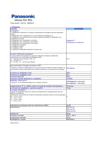 Product information | Panasonic NRB32SW2 Manuel utilisateur | Fixfr
