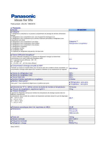 Product information | Panasonic NRB53VW1 Manuel utilisateur | Fixfr