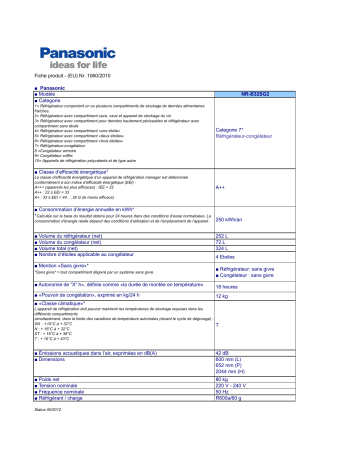 Product information | Panasonic NRB32SG2 Manuel utilisateur | Fixfr