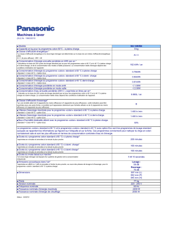 Product information | Panasonic NA148VB4 Manuel utilisateur | Fixfr