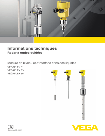 VEGAFLEX 86 | VEGAFLEX 81 | Vega VEGAFLEX 83 TDR sensor for continuous level and interface measurement of liquids Information produit | Fixfr