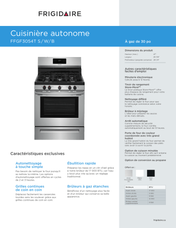 Spécification | Frigidaire FFGF3054TS Manuel utilisateur | Fixfr