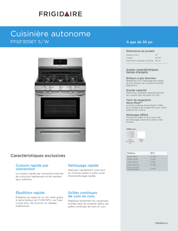 Spécification | Frigidaire FFGF3056TW Manuel utilisateur | Fixfr