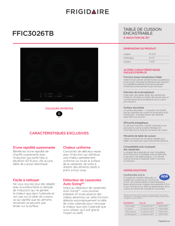 Spécification | Frigidaire FFIC3026TB Manuel utilisateur | Fixfr
