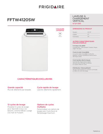 Spécification | Frigidaire FFTW4120SW Manuel utilisateur | Fixfr