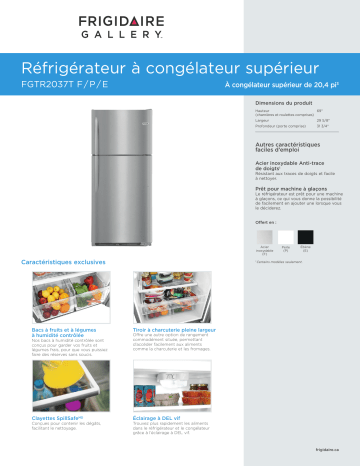 Spécification | Frigidaire FGTR2037TF Manuel utilisateur | Fixfr