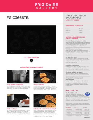 Spécification | Frigidaire FGIC3666TB Manuel utilisateur | Fixfr