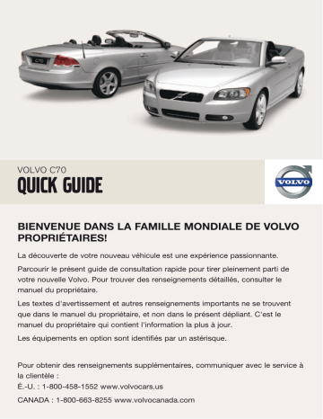 Manuel utilisateur | Volvo C70 2009 Late Guide de démarrage rapide | Fixfr