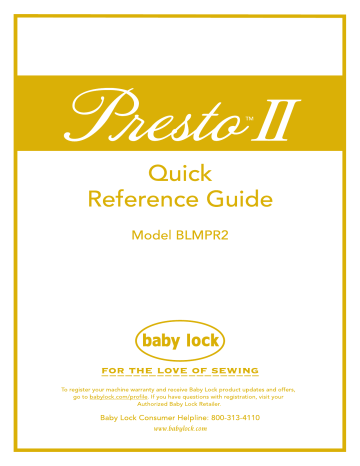 Guide de référence | Baby Lock Presto II Sewing Machine Manuel utilisateur | Fixfr