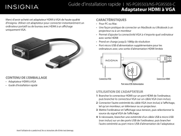 Insignia NS-PG95503 | NS-PG95503-C HDMI-to-VGA Adapter Guide d'installation rapide | Fixfr