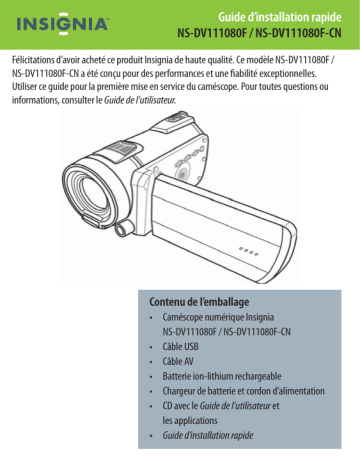 Insignia NS-DV111080F High-Definition 10.0MP Camcorder Guide d'installation rapide | Fixfr