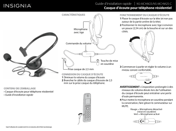Insignia NS-MCHM25 Landline Phone Headset Guide d'installation rapide | Fixfr