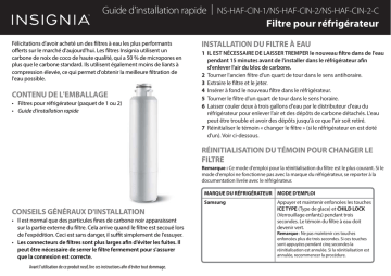 Insignia NS-HAF-CIN-2 Water Filter for Select Samsung Refrigerators (2-Pack) Guide d'installation rapide | Fixfr