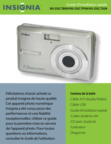 NS-DSC7B09 | NS-DSC7S09 | Insignia NS-DSC7P09 7.0-Megapixel Digital Camera Guide d'installation rapide | Fixfr