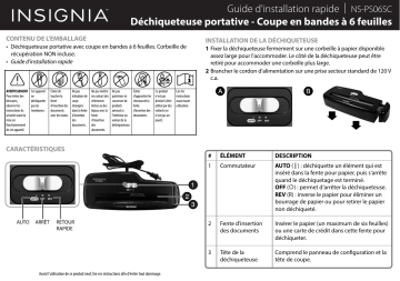 Insignia NS-PS06SC 6-Sheet Stripcut Portable Shredder Guide d'installation rapide | Fixfr