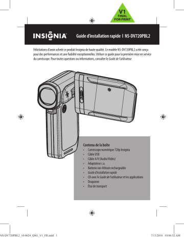 Insignia NS-DV720PBL2 High-Definition Camcorder Guide d'installation rapide | Fixfr