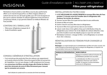 Insignia NS-LT600P-2 Water Filters for Select LG and Kenmore Refrigerators (2-Pack) Guide d'installation rapide | Fixfr