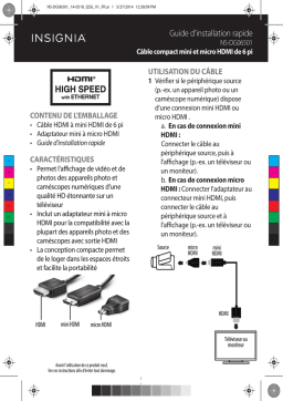 Insignia NS-DG06501 | NS-DG06501-C 6' Mini/Micro HDMI Cable Guide d'installation rapide