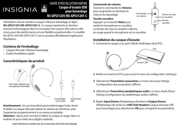 Insignia NS-GPS31201 Wired Chat Headset for PlayStation 3 Guide d'installation rapide | Fixfr