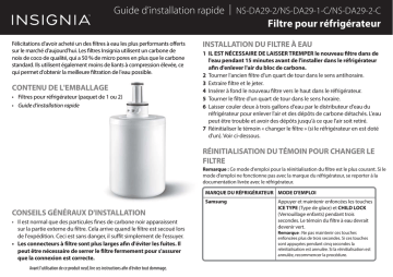 Insignia NS-DA29-2 Water Filters for Select Samsung Refrigerators (2-Pack) Guide d'installation rapide | Fixfr