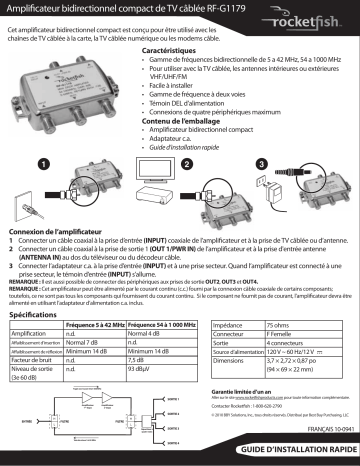 RocketFish RF-G1179 Bidirectional Mini Drop Amplifier Guide d'installation rapide | Fixfr