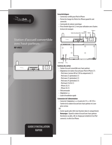 RocketFish RF-HV3 Convertible Speaker Dock Guide d'installation rapide | Fixfr