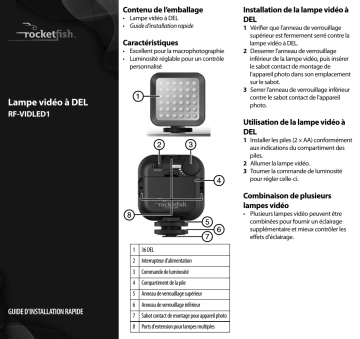 RocketFish RF-VIDLED1 36-LED Video Light Guide d'installation rapide | Fixfr