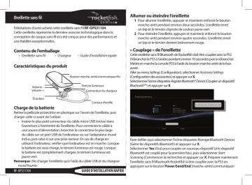 RocketFish RF-GPS31104 Bluetooth Mono Headset for PlayStation 3 Guide d'installation rapide | Fixfr