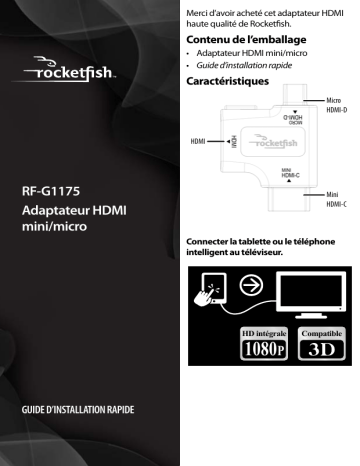 RocketFish RF-G1175 | RF-G1175-C HDMI-to-Micro-/Mini-HDMI Adapter Guide d'installation rapide | Fixfr