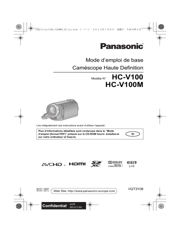HCV100MEG | HCV100EG | HCV100EF | Panasonic HCV100MEF Guide de démarrage rapide | Fixfr