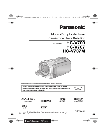 HCV700EG | HCV700EF | HCV707MEF | HCV707MEG | HCV707EG | Panasonic HCV707EF Guide de démarrage rapide | Fixfr