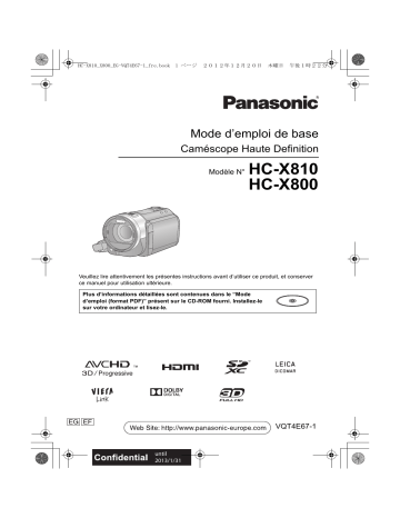 HCX810EF | Panasonic HCX800EF Guide de démarrage rapide | Fixfr