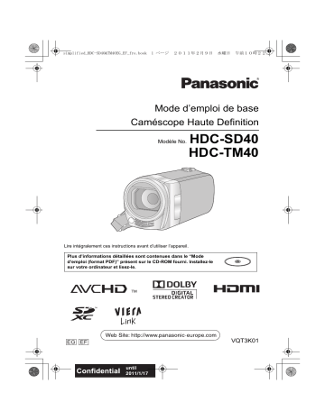HDCSD40EF | HDCTM40EG | HDCSD40EG | Panasonic HDCTM40EF Guide de démarrage rapide | Fixfr