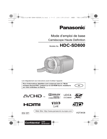 HDCSD800EG | Panasonic HDCSD800EF Guide de démarrage rapide | Fixfr