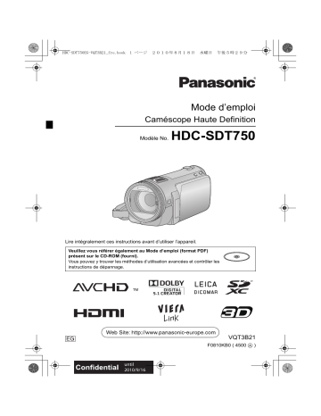 Panasonic HDCSDT750EG Guide de démarrage rapide | Fixfr