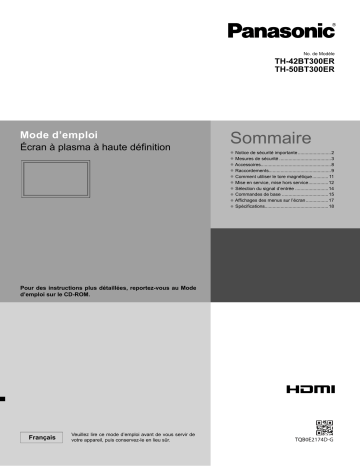 TH50BT300ER | Panasonic TH42BT300ER Guide de démarrage rapide | Fixfr