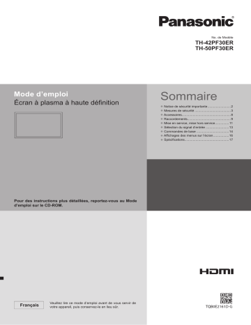 TH50PF30ER | Panasonic TH42PF30ER Guide de démarrage rapide | Fixfr