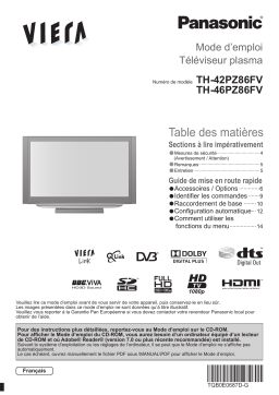 Panasonic TH46PZ86FV Guide de démarrage rapide