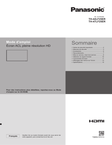 TH42LF25ER | Panasonic TH47LF25ER Guide de démarrage rapide | Fixfr