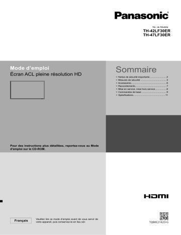 TH47LF30ER | Panasonic TH42LF30ER Guide de démarrage rapide | Fixfr