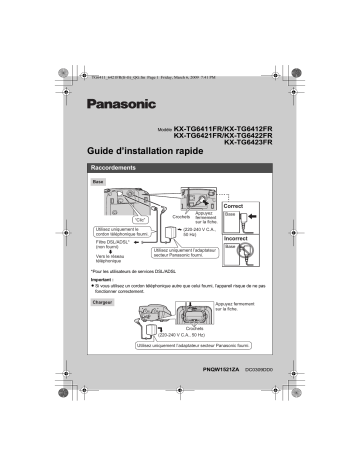 KXTG6411FR | KXTG6422FR | KXTG6412FR | KXTG6423FR | Panasonic KXTG6421FR Guide de démarrage rapide | Fixfr